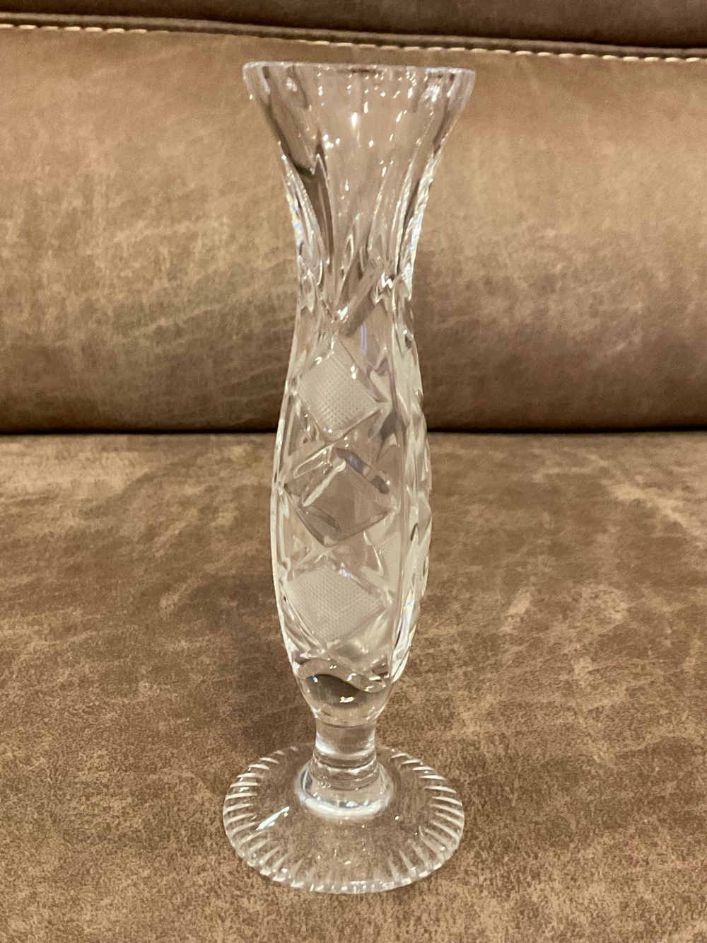 Slender Crystal Vase with Diamond Pattern